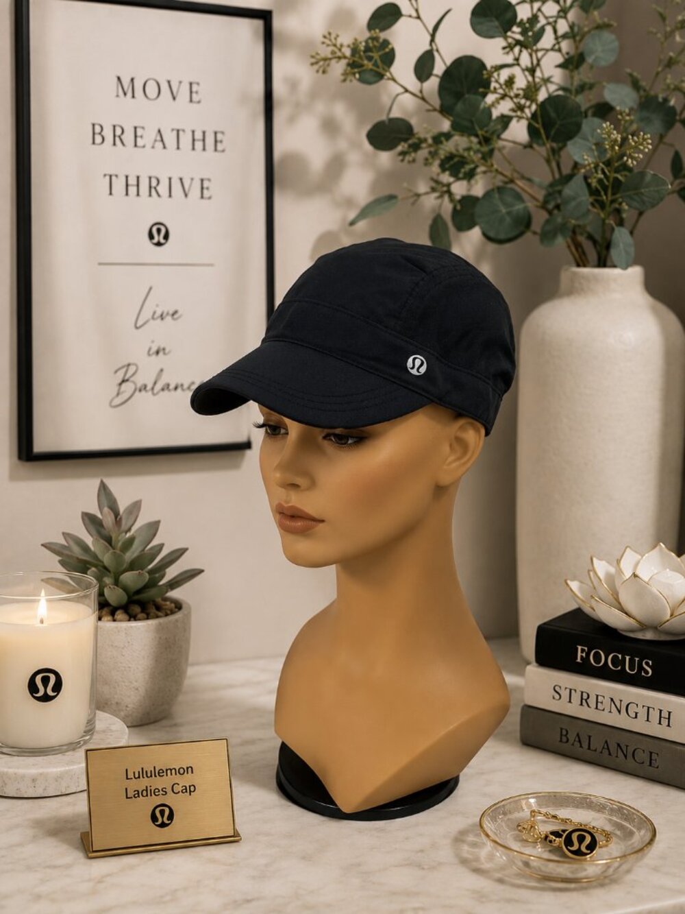 Lululemon Black Pleated Athletic Running Cap Hat w/ Side Pocket EUC